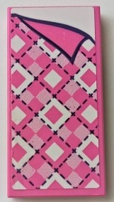 Tile 2 x 4 with Blanket with Bright Pink, Dark Pink, and White Diamonds, Black Stitching, and Folded Right Corner Pattern (Sticker) - Set 41339