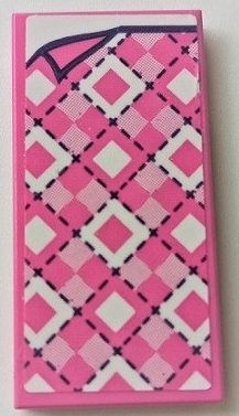 Tile 2 x 4 with Blanket with Bright Pink, Dark Pink, and White Diamonds, Black Stitching, and Folded Left Corner Pattern (Sticker) - Set 41339