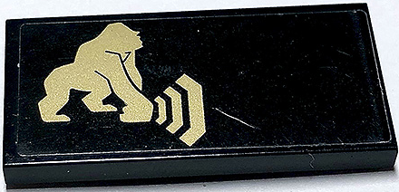 Tile 2 x 4 with Gold Gorilla Hammering Ground on Black Background Pattern (Sticker) - Set 70632