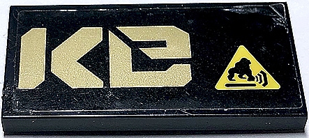 Tile 2 x 4 with Gold 'Ke' (QUAKe Right Half) and Gorilla Warning Sign Pattern (Sticker) - Set 70632