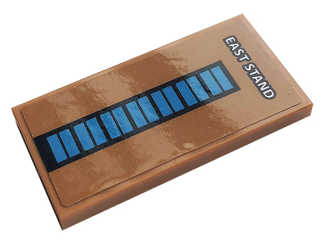 Tile 2 x 4 with White 'EAST STAND' and Blue Rectangles Pattern (Sticker) - Set 10272