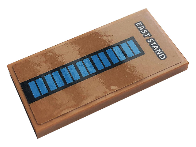 Tile 2 x 4 with White 'EAST STAND' and Blue Rectangles Pattern (Sticker) - Set 10272