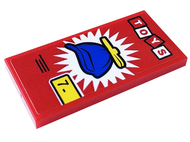 Tile 2 x 4 with 'TOYS', Number 7 and Blue Propeller Hat Pattern (Sticker) - Set 60233