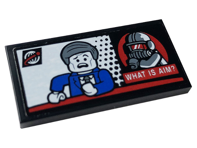 Tile 2 x 4 with White 'WHAT IS AIM?', TV News Screen, and AIM Agent Pattern (Sticker) - Set 76166