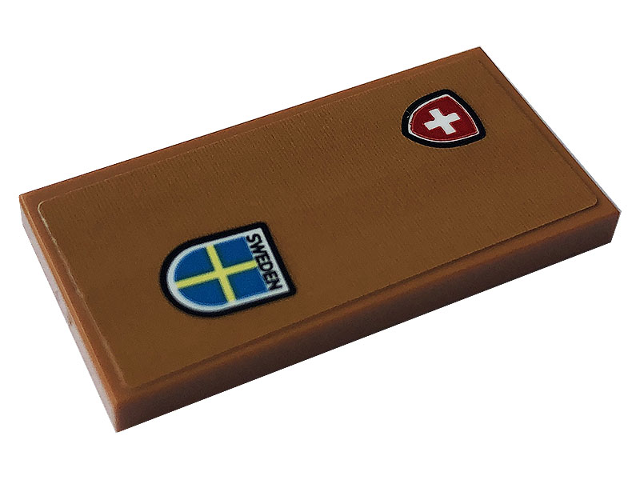 Tile 2 x 4 with Swedish and Swiss Emblem and Black 'SWEDEN' Pattern (Sticker) - Set 10271