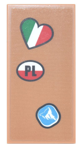 Tile 2 x 4 with Italian Flag Heart, Polish Flag Oval with 'PL', and Mountain Pattern (Sticker) - Sets 10271 / 77942