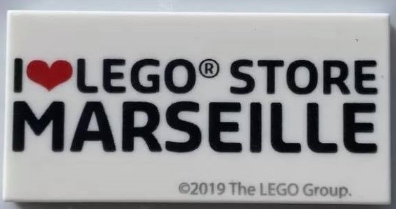 Tile 2 x 4 with 'I Heart LEGO STORE MARSEILLE' Pattern