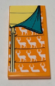 Tile 2 x 4 with Dark Turquoise and Orange Sleeping Bag with Deer Pattern (Sticker) - Set 41392