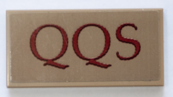 Tile 2 x 4 with Dark Red 'QQS' on Dark Tan Background Pattern (Sticker) - Set 75978