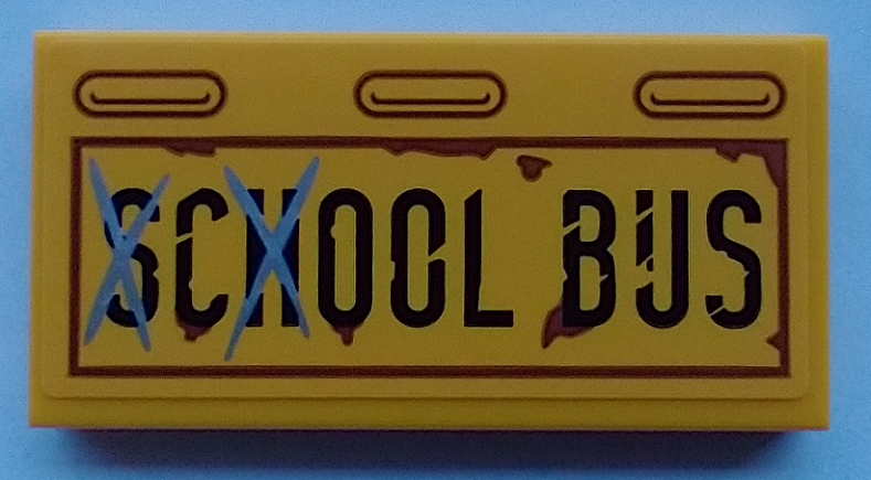 Tile 2 x 4 with 'SCHOOL BUS' and Rust Pattern (Sticker) - Set 70423