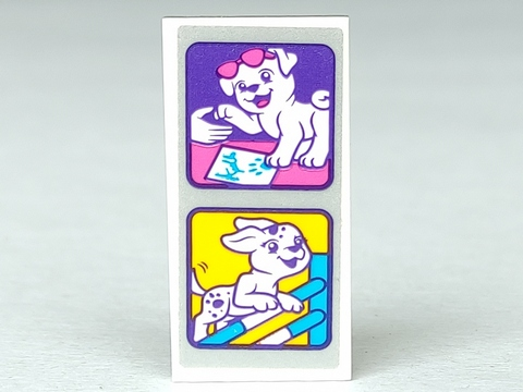 Tile 2 x 4 with Puppy in Pink Sunglasses Shaking a Paw and Obstacle Jumping Pattern (Sticker) - Set 41300