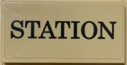 Tile 2 x 4 with Black 'STATION' on Tan Background Pattern (Sticker) - Set 71044