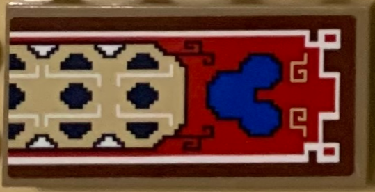 Tile 2 x 4 with Blue Mickey Mouse Head on Red, Reddish Brown and Tan Decorative Rug Pattern (Sticker) - Set 71044