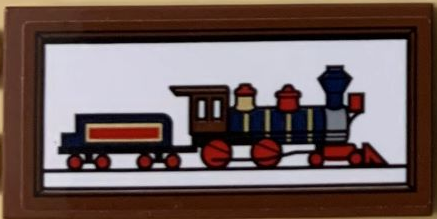 Tile 2 x 4 with Dark Blue Disney Train Picture Facing Right Pattern (Sticker) - Set 71044