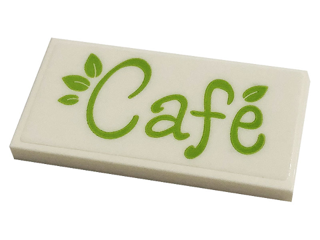 Tile 2 x 4 with Lime 'Cafe' and Leaves Pattern (Sticker) - Set 41444
