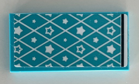Tile 2 x 4 with Medium Azure Blanket with White Diamonds and Stars Pattern (Sticker) - Set 41340