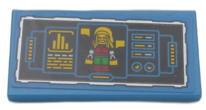 Tile 2 x 4 with Control Panel Display with Reggae Man Minifigure and Yellow Bar Chart Pattern (Sticker) - Set 70923
