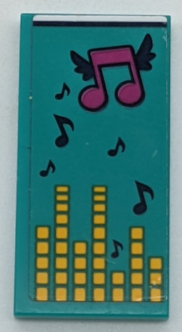 Tile 2 x 4 with Dark Turquoise Blanket with Dark Blue and Magenta Music Notes and Yellow Equalizer Bars Pattern (Sticker) - Set 41341