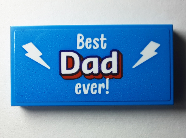 Tile 2 x 4 with White Lightning Bolts and 'Best Dad ever!' with Red Drop Shadow Pattern (Sticker) - Set 40385