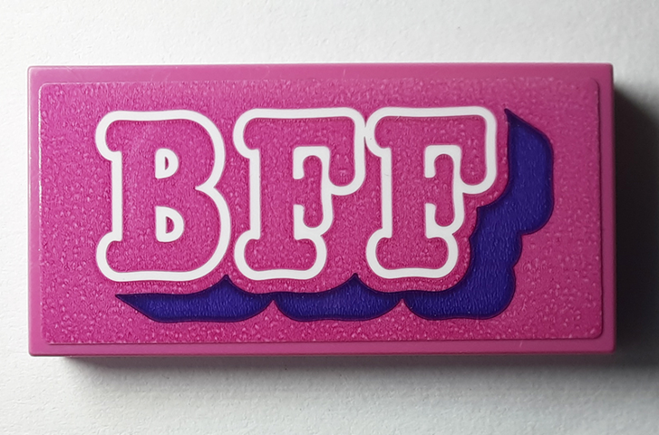 Tile 2 x 4 with White 'BFF' Outline with Dark Purple Drop Shadow Pattern (Sticker) - Set 40385