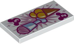 Tile 2 x 4 with Ice Cream Menu with Number 2 and 3 on Mickey Mouse Logo Pattern