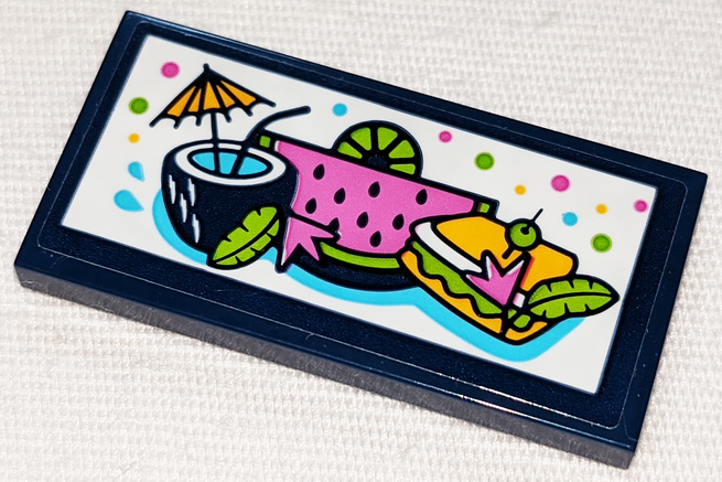 Tile 2 x 4 with Cocktail, Watermelon and Sandwich Pattern (Sticker) - Set 41347