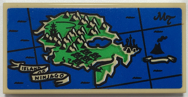Tile 2 x 4 with Map Island with Mountains, 'MT', Volcano and 'ISLAND OF NINJAGO' Pattern (Sticker) - Set 70657
