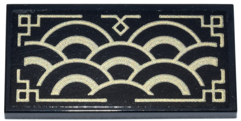 Tile 2 x 4 with Gold Half Circles with Geometric Border Pattern (Sticker) - Set 70657