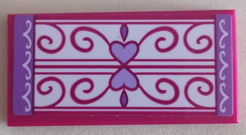 Tile 2 x 4 with Floor Mat with Medium Lavender Edges and Hearts, Swirls and Lines on White Background Pattern (Sticker) - Set 41323