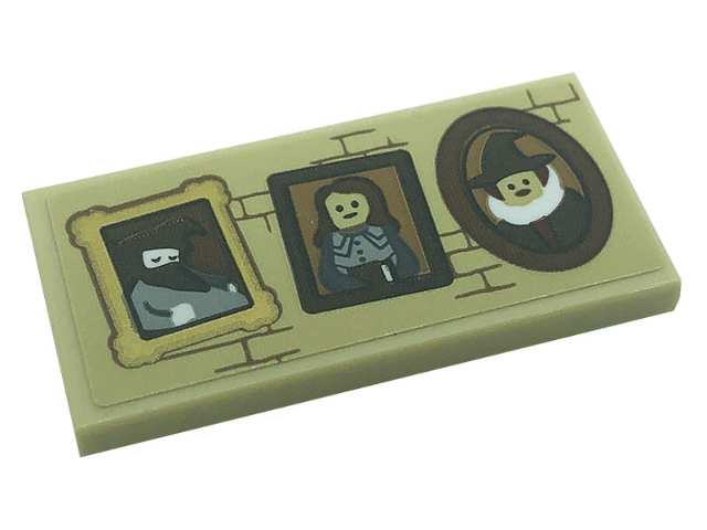 Tile 2 x 4 with 3 Portrait Pictures and Bricks Pattern (Sticker) - Set 71043