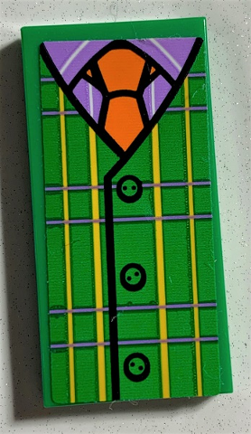 Tile 2 x 4 with Plaid Vest with Buttons, Lavender Shirt, Orange Tie Pattern (Sticker) - Set 75978