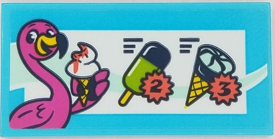 Tile 2 x 4 with Ice Cream Menu and Dark Pink Flamingo Pattern (Sticker) - Set 41430