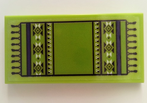 Tile 2 x 4 with Lime Rug with Fringe, Dark Purple Stripes, and Black and White Diamonds and Triangles Pattern (Sticker) - Set 41369