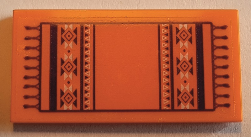 Tile 2 x 4 with Orange Rug with Fringe, Dark Purple Stripes, and Black and White Diamonds and Triangles Pattern (Sticker) - Set 41369