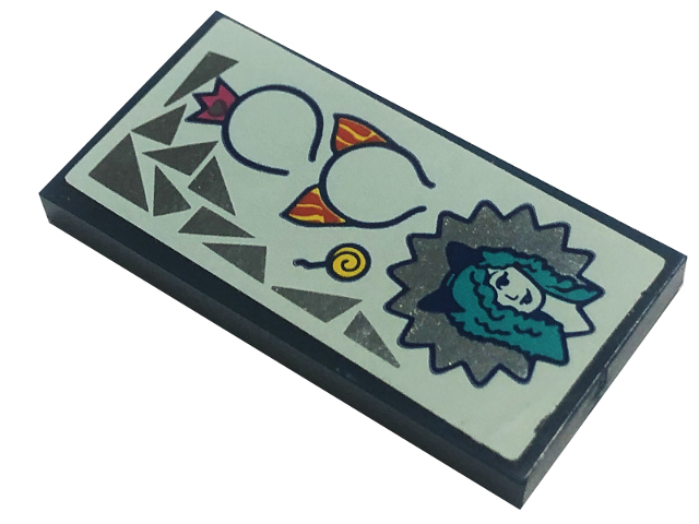 Tile 2 x 4 with Crown Headband, Girl with Cat Ears Headband, Silver Triangles on Light Aqua Background Pattern (Sticker) - Set 41344
