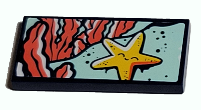 Tile 2 x 4 with Yellow Starfish and Coral Seaweed Pattern (Sticker) - Set 41380