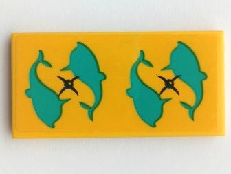 Tile 2 x 4 with Cushion, Dark Turquoise Dolphins, Dark Blue Buttons Pattern (Sticker) - Set 41381