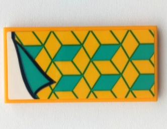 Tile 2 x 4 with Blanket with Dark Turquoise and Yellow Diamonds, White Bedsheet Pattern (Sticker) - Set 41381