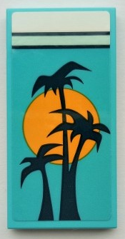 Tile 2 x 4 with Blanket with Black Palm Trees and Bright Light Orange Sun, White Bedsheet Pattern (Sticker) - Set 41395