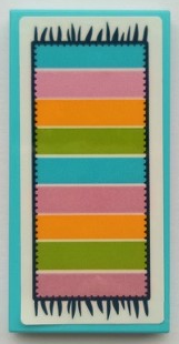 Tile 2 x 4 with Medium Azure, Medium Lavender, Bright Light Orange, and Lime Striped Floor Mat with Black Fringe on White Background Pattern (Sticker) - Set 41395