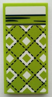 Tile 2 x 4 with Blanket with Black Stitching, White and Lime Diamonds, Bedsheet Pattern (Sticker) - Set 41395