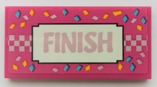 Tile 2 x 4 with Metallic Pink 'FINISH' and Checkered Line, Medium Azure and Bright Light Orange Confetti Pattern (Sticker) - Set 41352