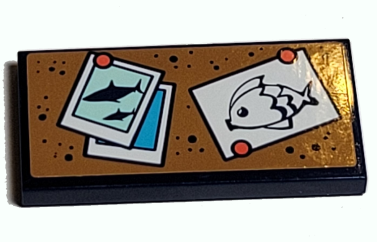 Tile 2 x 4 with Shark Photo and Fish Drawing on Bulletin Board Pattern (Sticker) - Set 41380