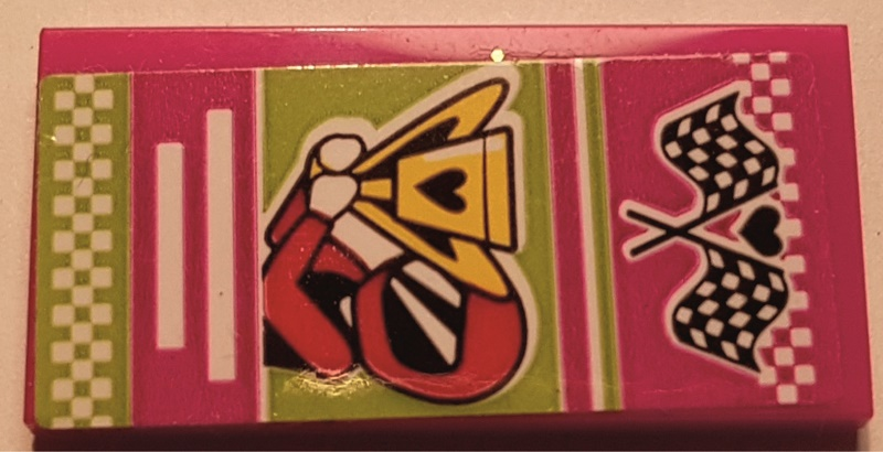 Tile 2 x 4 with Heart, Checkered Flags, Racer with Trophy, Lime Stripes Pattern (Sticker) - Set 41352
