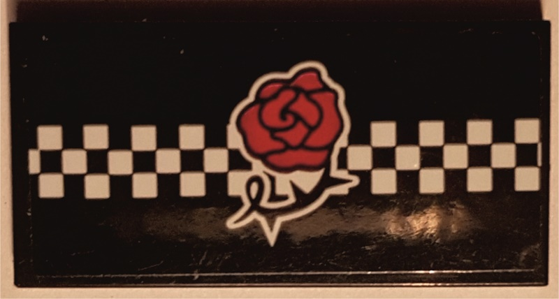 Tile 2 x 4 with Red Rose and White Checkered Stripe Pattern (Sticker) - Set 41352