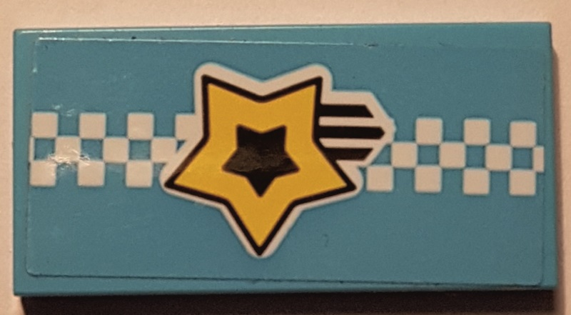 Tile 2 x 4 with Yellow and Black Shooting Star and White Checkered Stripe Pattern (Sticker) - Set 41352