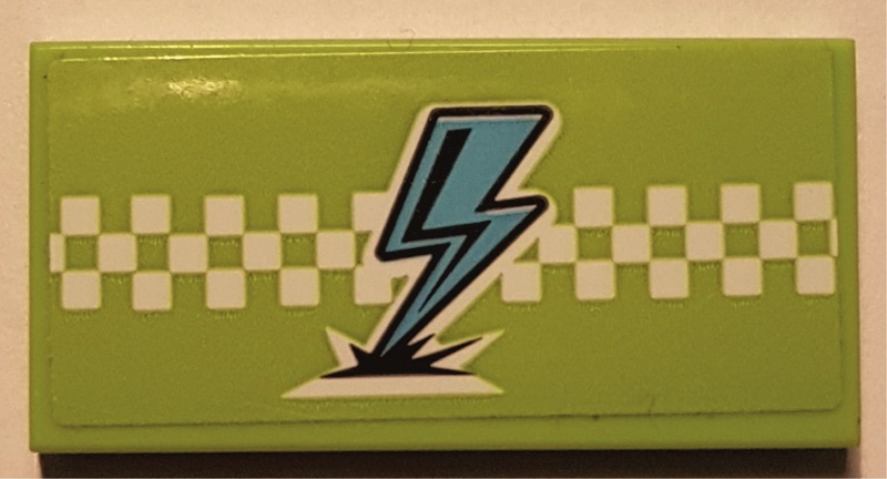 Tile 2 x 4 with Medium Azure Lightning and White Checkered Stripe Pattern (Sticker) - Set 41352
