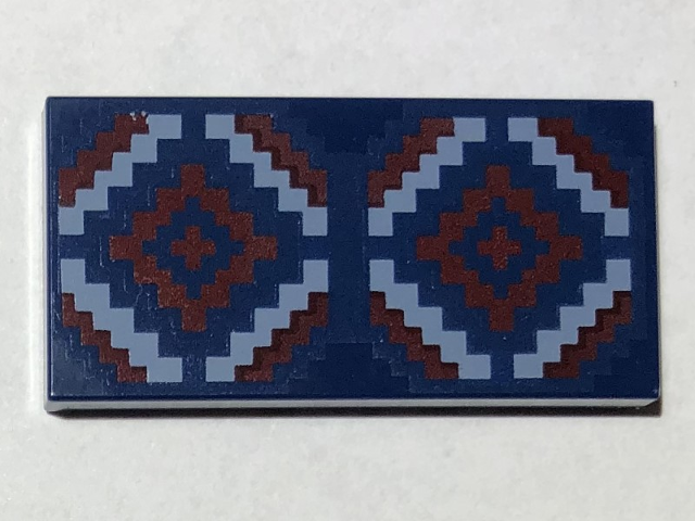 Tile 2 x 4 with Dark Red and Medium Blue Geometric Rug Pattern