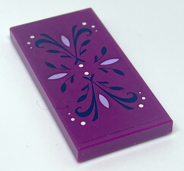Tile 2 x 4 with Arendelle Dark Blue and Lavender Leaves Pattern (Sticker) - Sets 41148 / 43172