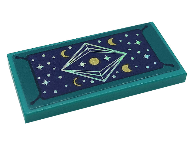 Tile 2 x 4 with Silver Dots, Stars and Moons on Dark Purple Background Pattern (Sticker) - Set 41685